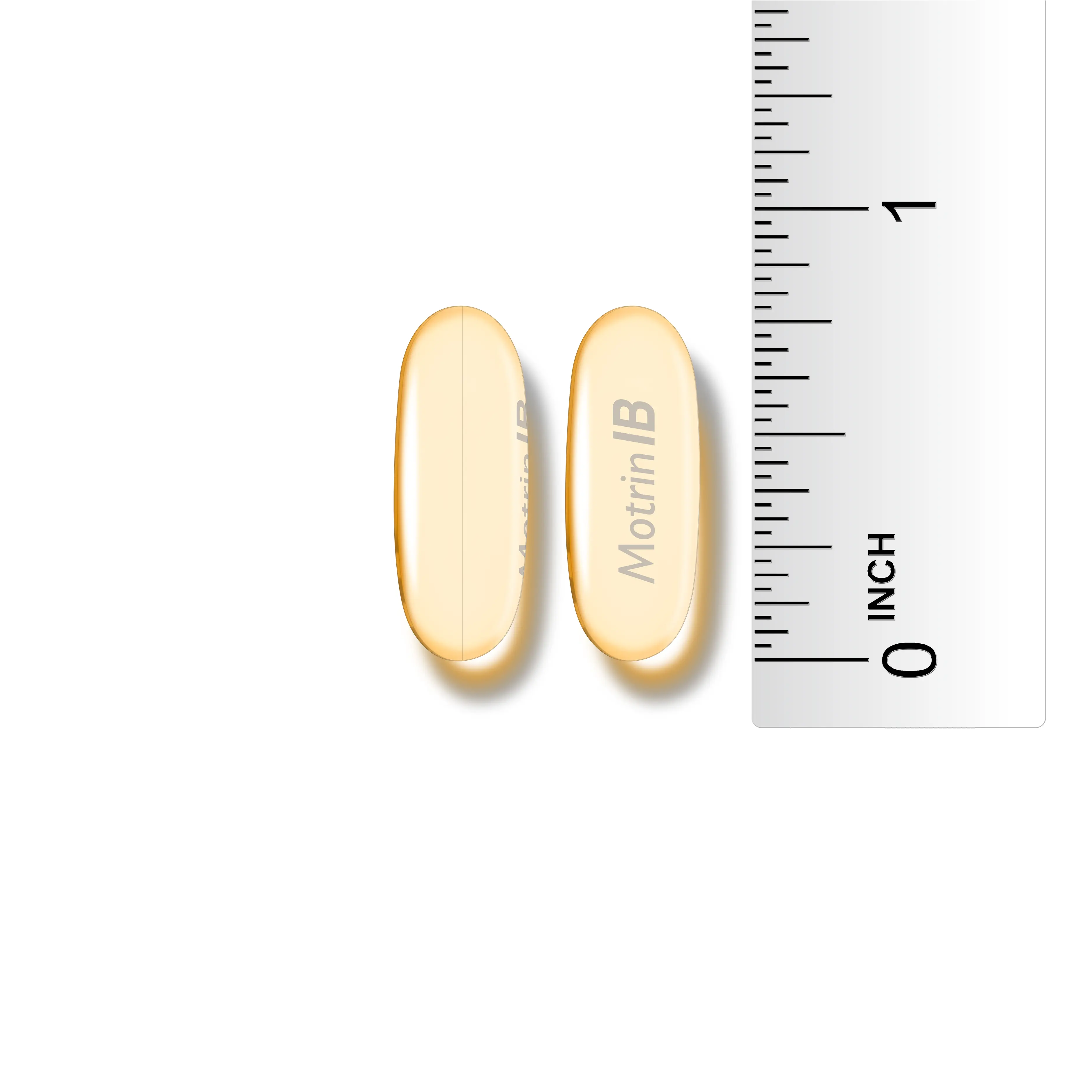 Motrin IB liquid gel size compared to ruler